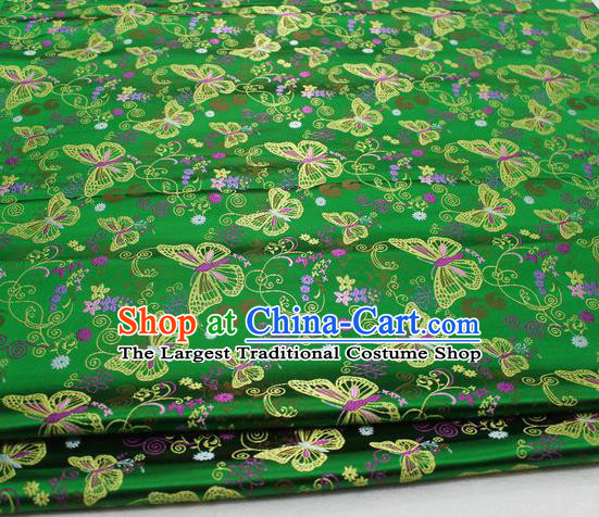 Asian Chinese Traditional Classical Butterfly Pattern Green Brocade Tang Suit Satin Fabric Material Classical Silk Fabric