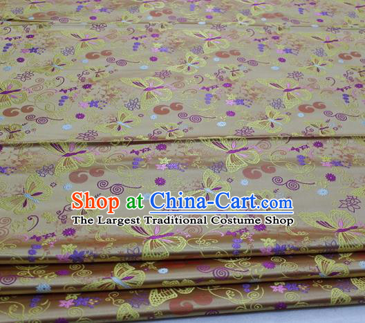 Asian Chinese Traditional Classical Butterfly Pattern Golden Brocade Tang Suit Satin Fabric Material Classical Silk Fabric