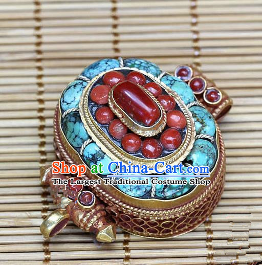 Chinese Traditional Feng Shui Items Buddhism Turquoise Box Buddhist Sliver Decoration