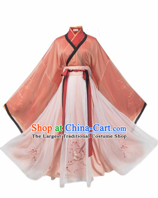 Chinese Traditional Ancient Swordswoman Hanfu Dress Jin Dynasty Court Princess Embroidered Historical Costume for Women