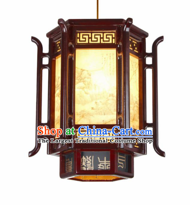 Chinese Traditional Wood Hexagonal Palace Lantern Handmade New Year Hanging Lanterns Ceiling Lamp