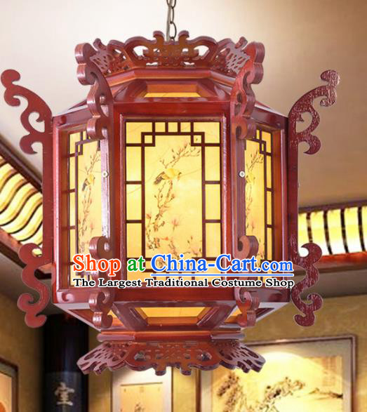 Chinese Traditional Handmade Hexagonal Wood Carving Palace Lantern Classical Hanging Lanterns Ceiling Lamp