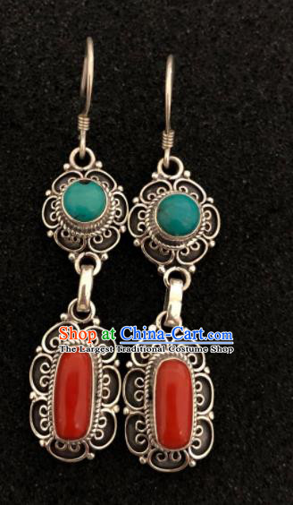 Traditional Chinese Mongol Nationality Red Ear Accessories Mongolian Ethnic Earrings for Women