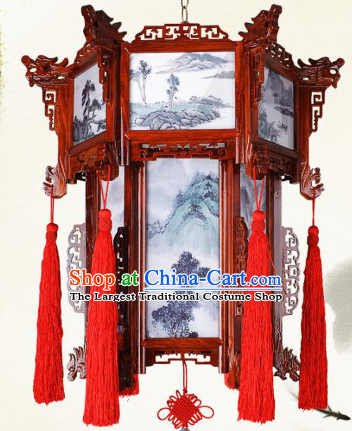 Chinese Traditional Dragon Head Wood Palace Lantern Handmade Hanging Lanterns Ceiling Lamp