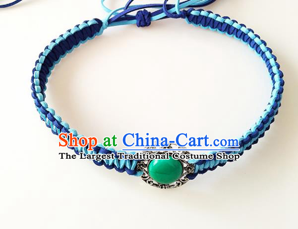 Chinese Mongolian Ethnic Hair Accessories Traditional Mongol Nationality Folk Dance Blue Headband for Kids