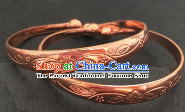 Chinese Traditional Mongol Nationality Copper Carving Bracelet Mongolian Ethnic Bangle Accessories for Women