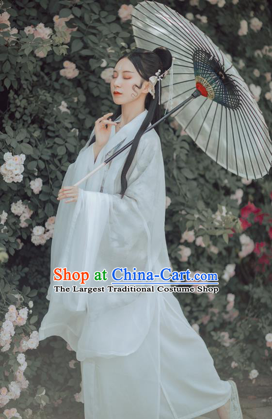 Chinese Ancient Court Lady White Hanfu Dress Traditional Jin Dynasty Palace Princess Historical Costume for Women