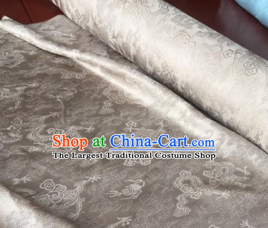 Silver Classic Royal 100% Pure Silk Round Dragon Pattern Fabric Chinese Traditional Silk Fabrics