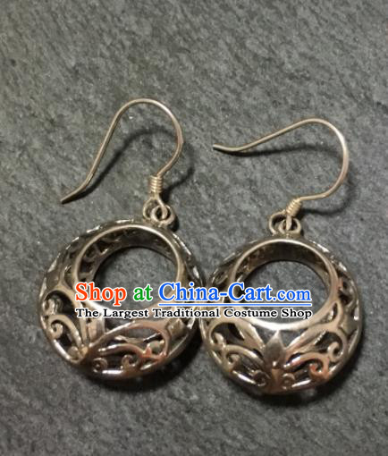 Chinese Traditional Mongol Nationality Sliver Earrings Mongolian Ethnic Ear Accessories for Women