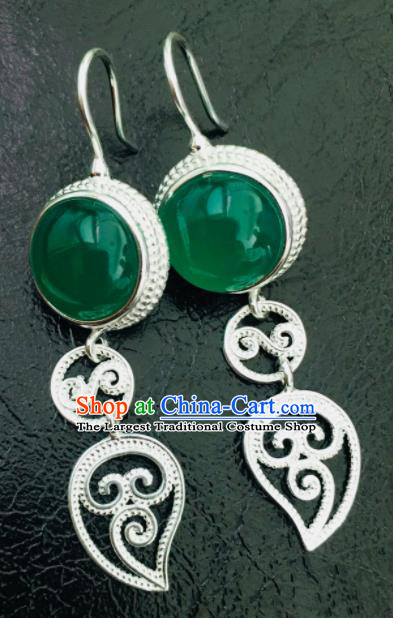 Chinese Traditional Mongol Nationality Green Grass Earrings Mongolian Ethnic Ear Accessories for Women