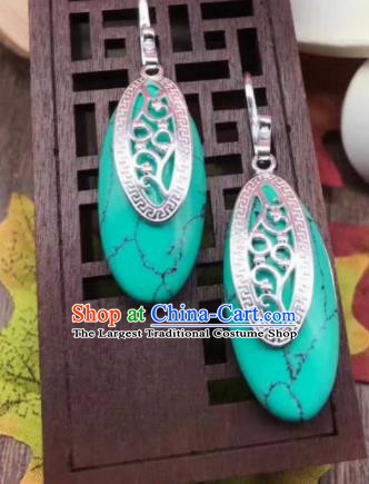 Chinese Traditional Ethnic Green Earrings Mongol Nationality Ear Accessories for Women