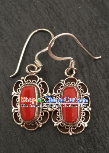 Chinese Traditional Mongol Nationality Earrings Mongolian Ethnic Sliver Ear Accessories for Women