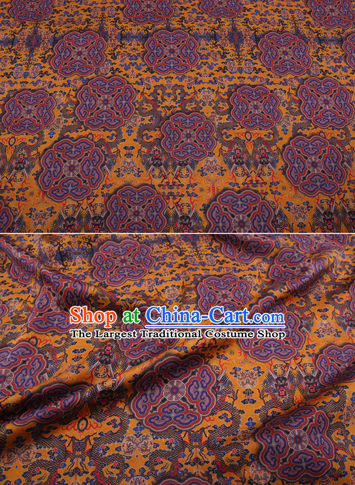 Palace Classic Royal 100% Pure Silk Round Dragon Pattern Fabric Chinese Traditional Silk Fabrics