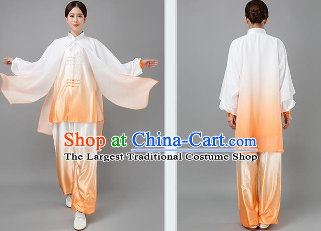 Traditional Chinese Martial Arts Orange Silk Costume Tai Ji Kung Fu Competition Clothing for Women