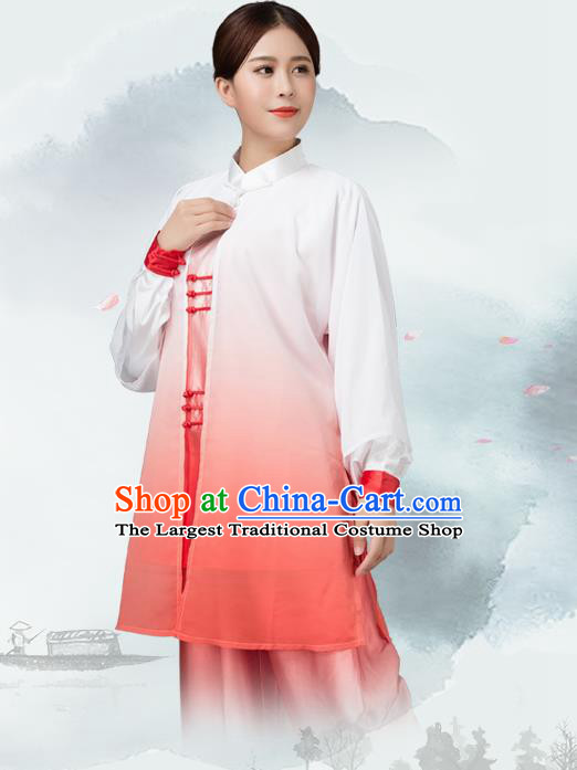 Traditional Chinese Martial Arts Rosy Silk Costume Tai Ji Kung Fu Competition Clothing for Women