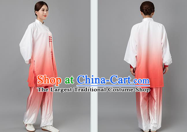 Traditional Chinese Martial Arts Rosy Silk Costume Tai Ji Kung Fu Competition Clothing for Women