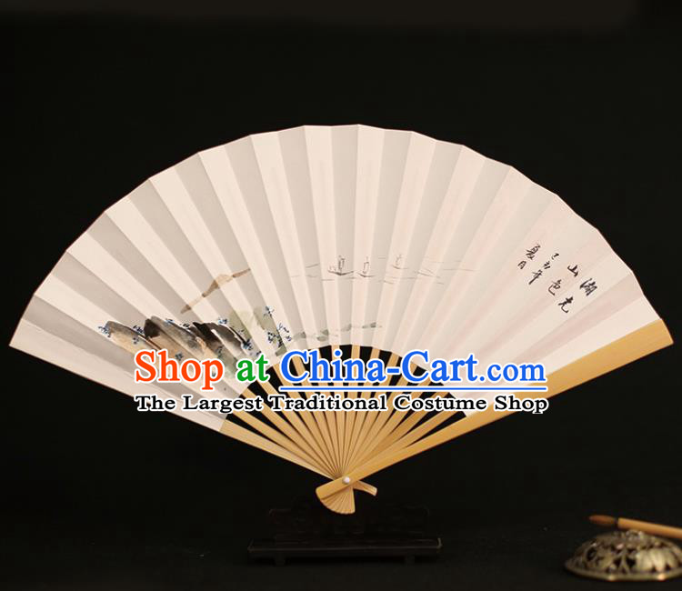 Chinese Traditional Ink Painting Landscape Paper Folding Fans Classical Accordion Handmade Fans for Women