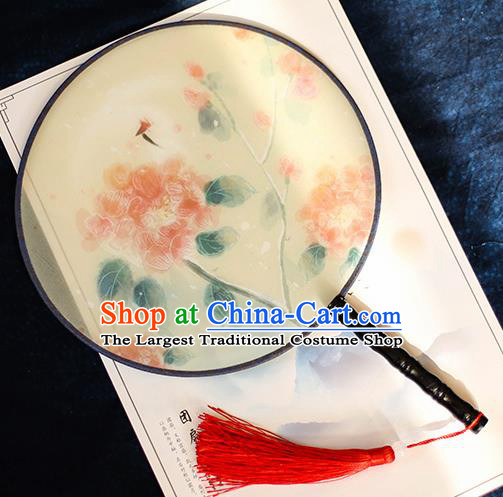 Chinese Traditional Printing Red Flower Silk Round Fans Handmade Classical Palace Fans for Women