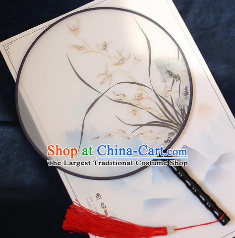 Chinese Traditional Printing Orchid Silk Round Fans Handmade Classical Palace Fans for Women