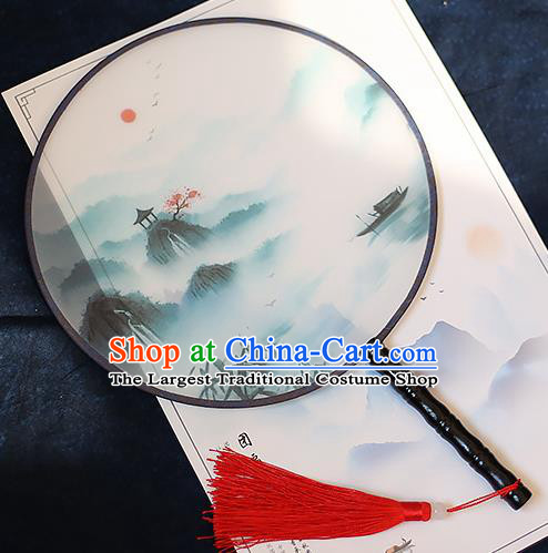 Chinese Traditional Printing Pavilion Silk Round Fans Handmade Classical Palace Fans for Women