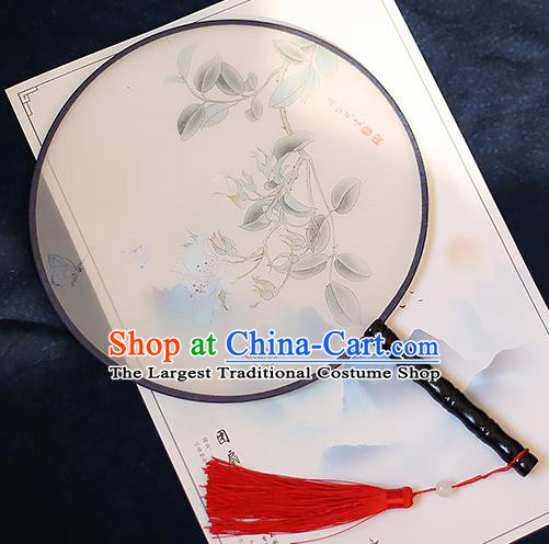 Chinese Traditional Printing Silk Round Fans Handmade Classical Palace Fans for Women