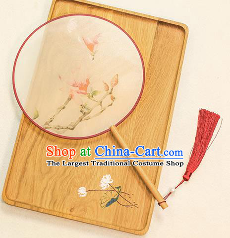 Chinese Traditional Printing Yulan Magnolia Dance Silk Round Fans Handmade Classical Palace Fans for Women