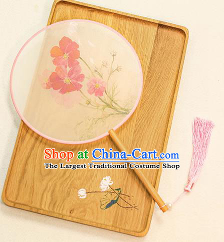 Chinese Traditional Printing Flowers Dance Silk Round Fans Handmade Classical Palace Fans for Women