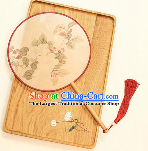 Chinese Traditional Printing Camellia Dance Silk Round Fans Handmade Classical Palace Fans for Women