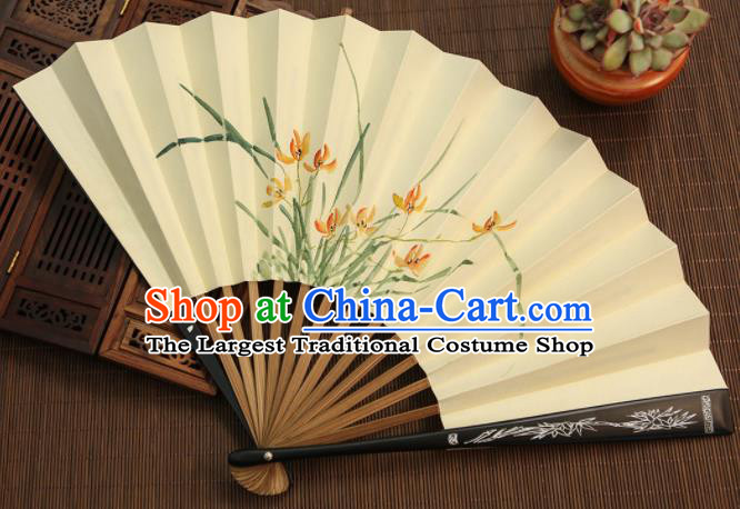 Chinese Traditional Handmade Ink Painting Orchid Paper Fans Classical Accordion Folding Fans for Women