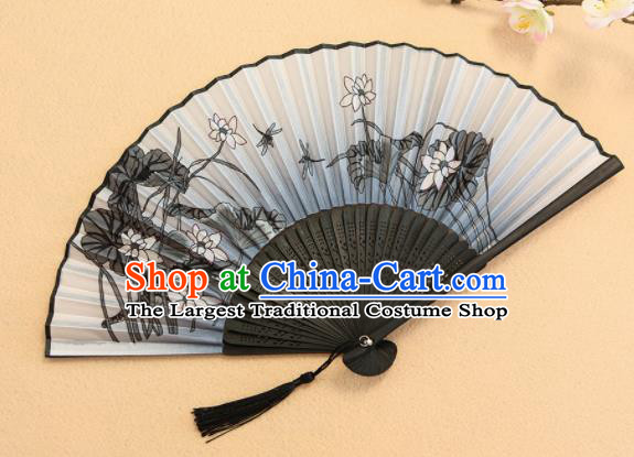 Chinese Traditional Folding Fans Classical Printing Lotus Accordion Silk Fans for Women