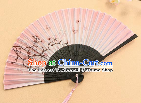 Chinese Traditional Folding Fans Classical Printing Flowers Pink Accordion Silk Fans for Women