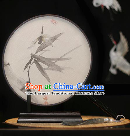 Chinese Traditional Printing Dragonfly Silk Round Fans Classical Hanfu Palace Fans for Women
