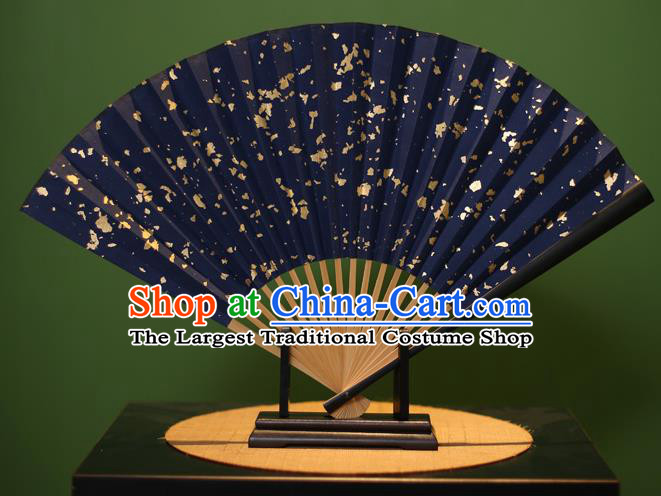 Chinese Traditional Handmade Navy Xuan Paper Fans Classical Folding Fans for Men