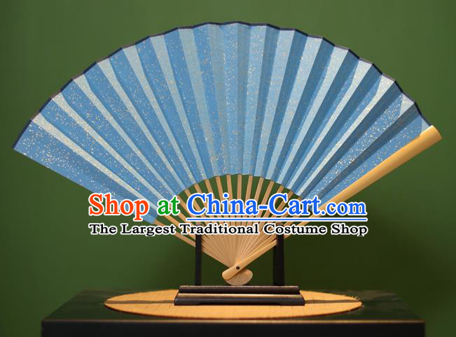 Chinese Traditional Handmade Blue Xuan Paper Fans Classical Folding Fans for Men