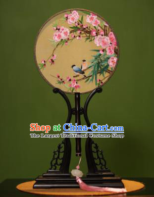 Handmade Chinese Traditional Double Side Silk Round Fan Classical Embroidered Peach Blossom Palace Fans for Women