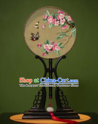 Handmade Chinese Traditional Double Side Silk Round Fan Classical Embroidered Peach Flowers Palace Fans for Women