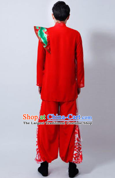 Chinese Folk Dance Red Costume Classical Dance Drum Dance Clothing for Men