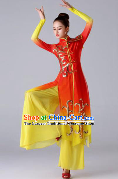 Chinese Traditional Drum Dance Costume Classical Dance Stage Performance Red Dress for Women