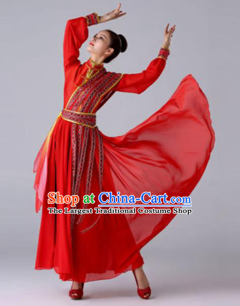 Chinese Traditional Umbrella Dance Red Costume Classical Dance Stage Performance Dress for Women