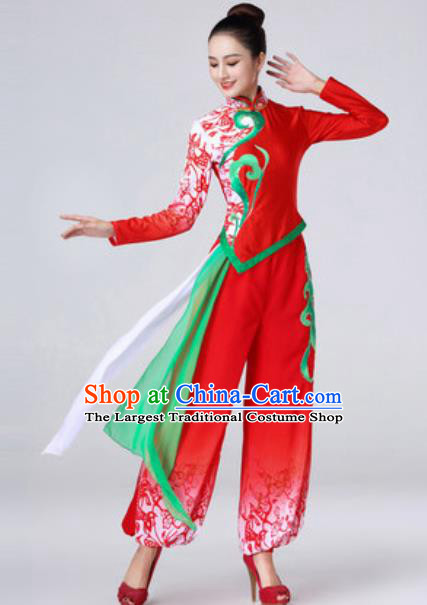 Chinese Traditional Yanko Dance Costume Folk Dance Stage Performance Red Dress for Women