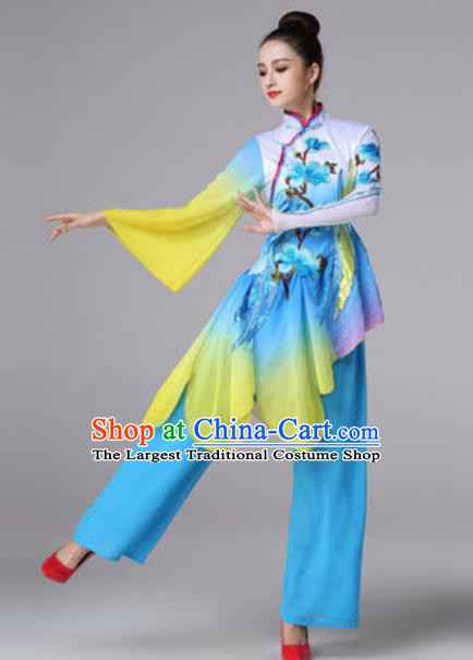 Chinese Traditional Umbrella Dance Costume Classical Dance Fan Dance Stage Performance Blue Dress for Women