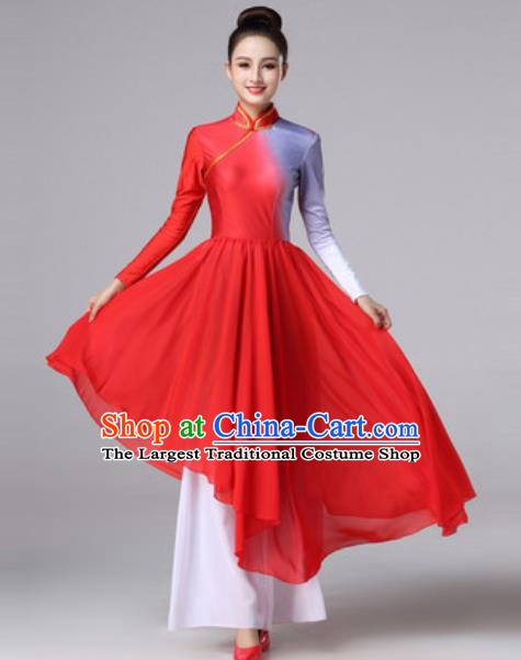 Chinese Traditional Fan Dance Costume Classical Dance Stage Performance Red Dress for Women