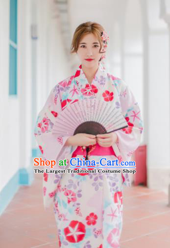 Japanese Traditional Handmade Printing Sakura Kimono Dress Asian Japan Geisha Yukata Costume for Women