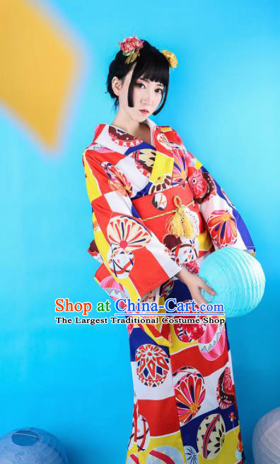 Japanese Traditional Handmade Red Kimono Dress Asian Japan Geisha Yukata Costume for Women