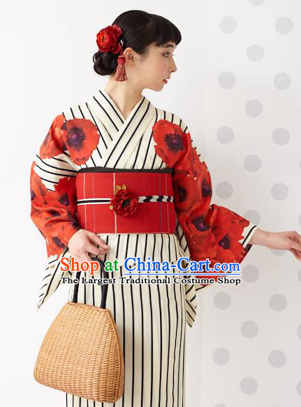 Japanese Traditional Handmade Printing Flowers Kimono Dress Asian Japan Geisha Yukata Costume for Women