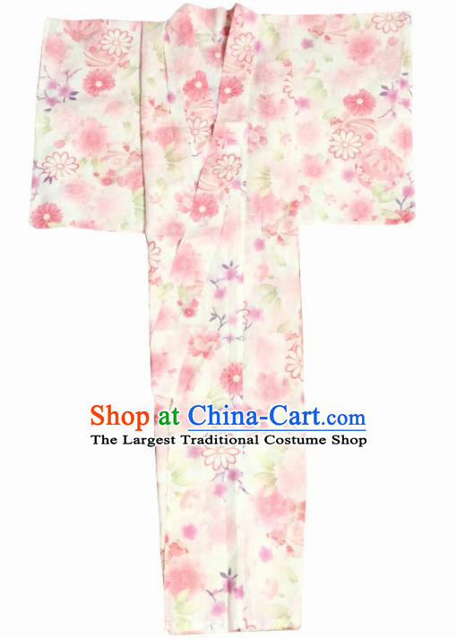 Handmade Japanese Geisha Printing Pink Furisode Kimono Dress Asian Japan Traditional Yukata Costume for Women