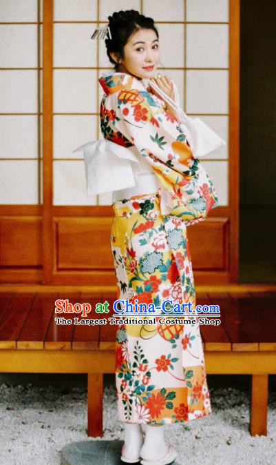 Handmade Japanese Traditional Costume Geisha Printing Furisode Kimono Dress Asian Japan Yukata for Women