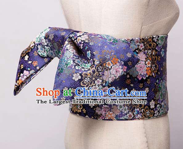 Japanese Traditional Handmade Kimono Embroidered Belts Asian Japan Geisha Yukata Royalblue Brocade Waistband for Women