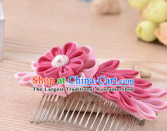 Japanese Traditional Kimono Pink Flowers Hair Comb Handmade Japan Geisha Hair Accessories for Women