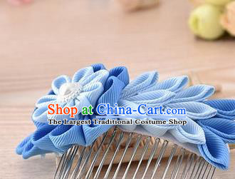 Japanese Traditional Kimono Blue Flowers Hair Comb Handmade Japan Geisha Hair Accessories for Women